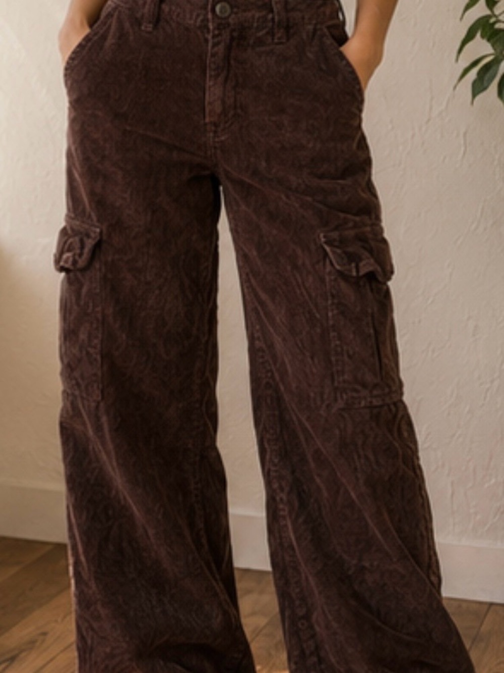 Hollister Chocolate Brown Wide-Leg Corduroy Cargo Pants